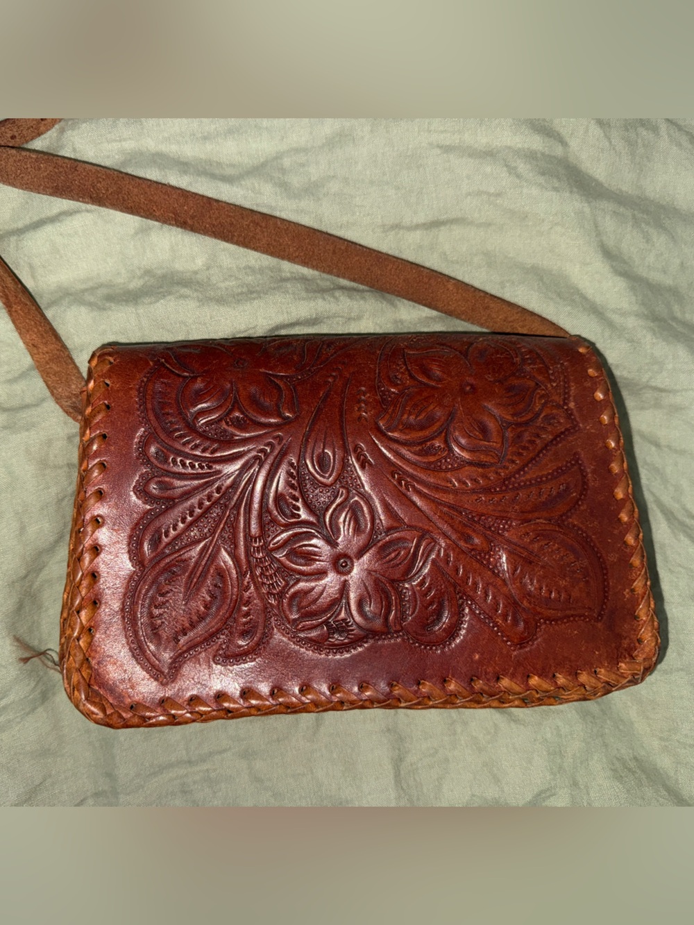 Vintage hand crafted tooled leather bag